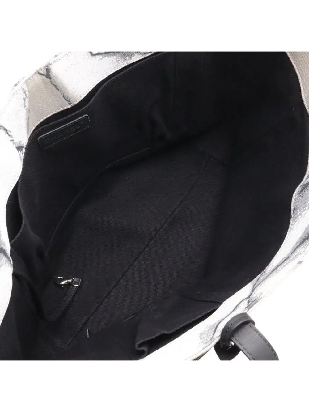 Chanel Camellia CC Logo Tote Shoulder Bag Canvas Leather Gray White Black